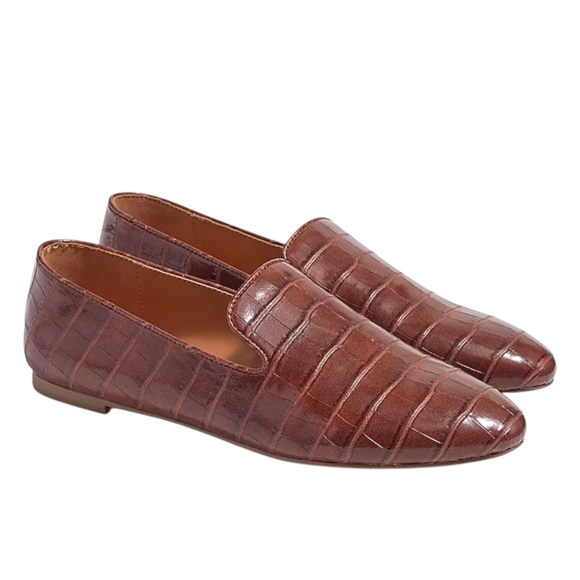 J.Crew Brown Faux Leather Crocodile Pattern Loafers Size | 8.5 M Like New - Picture 1 of 16